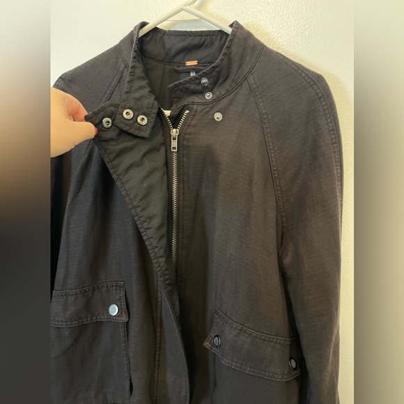 Free People Linen Blend Bomber Utility Jacket Washed Black M - Picture 7 of 16
